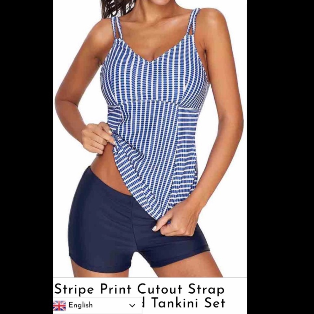 Stripe Print Tankini NEW L